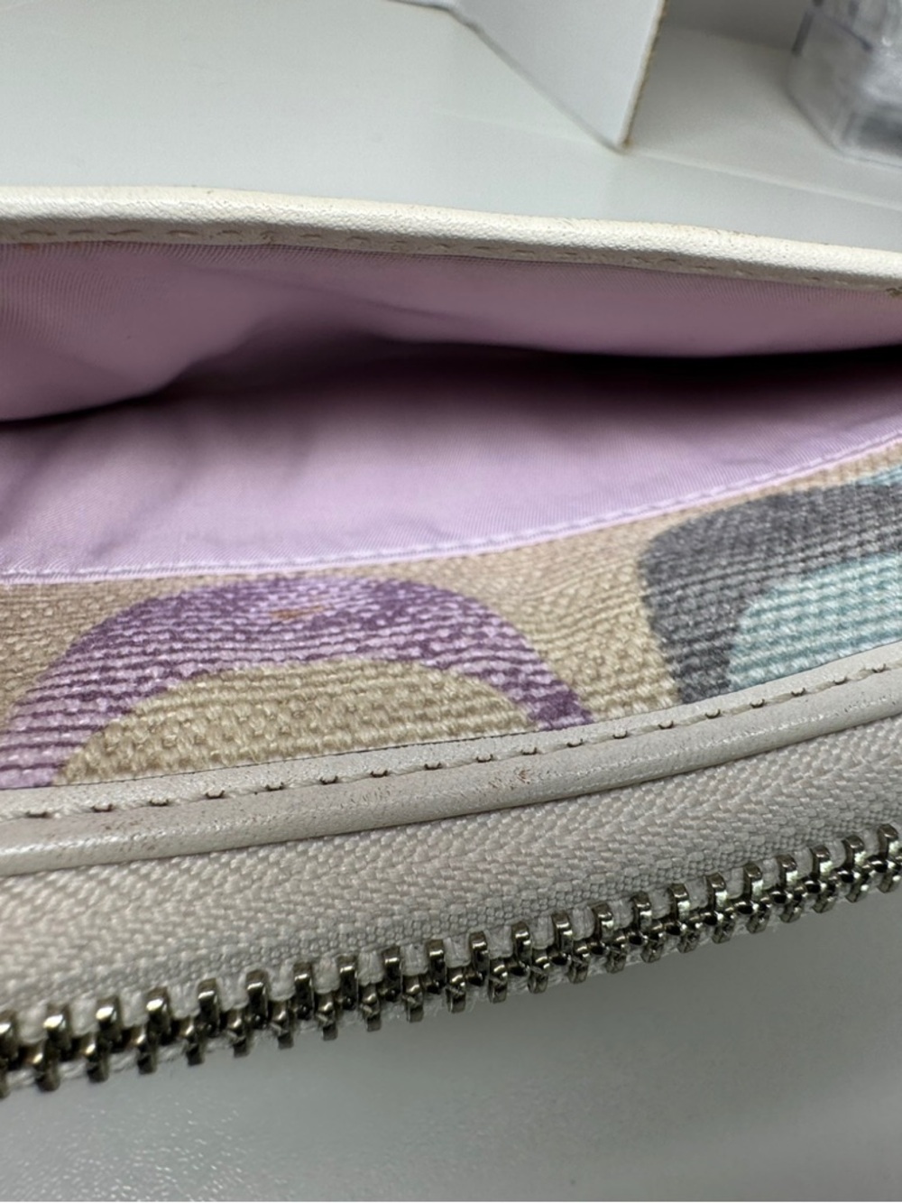 Coach Optic C Y2K Textile Fabric & Leather Purple Blue White Gray Buckle Wallet - Picture 8 of 11